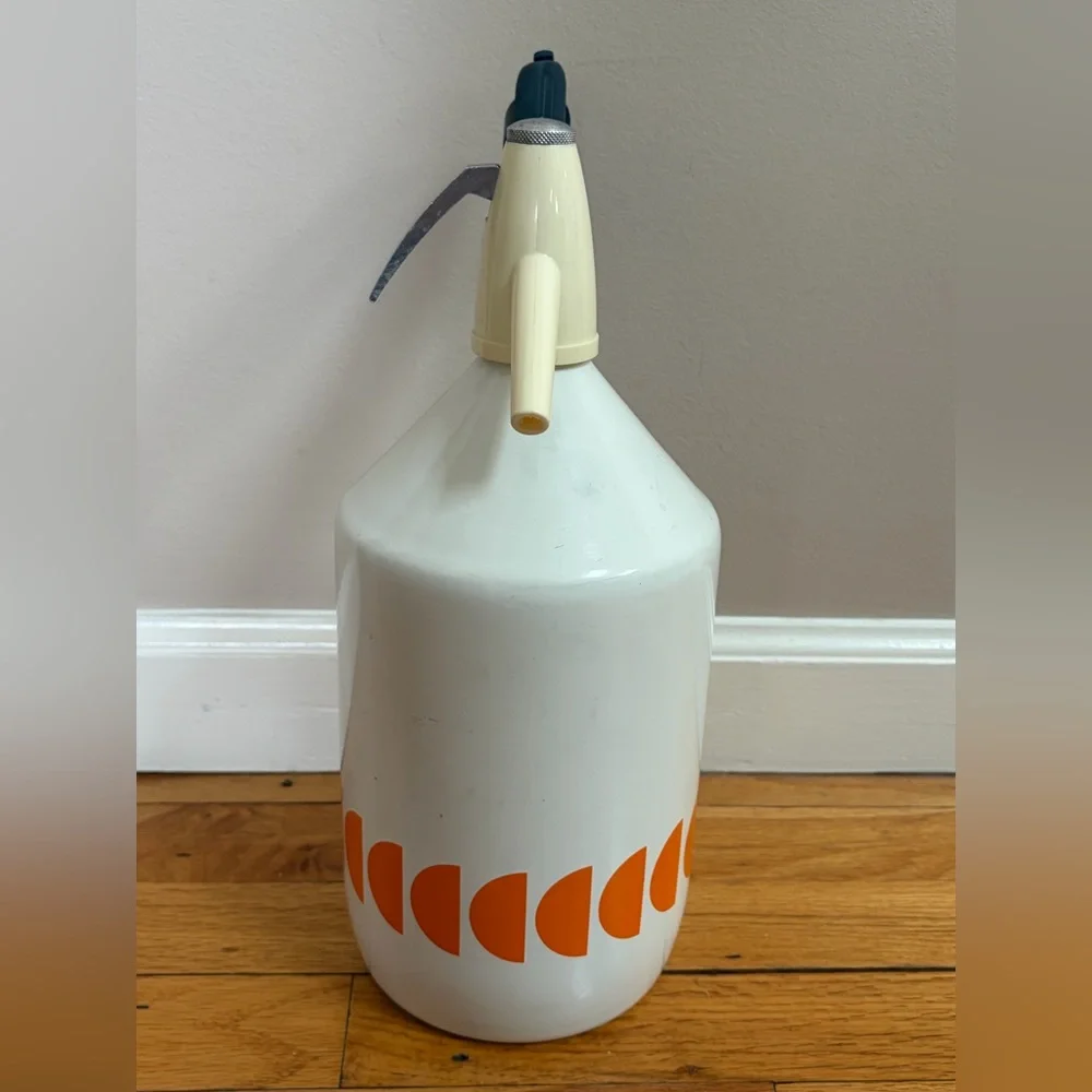 BOC Vintage White & Orange Slice Soda Seltzer Syphon Bottle Canister Barware